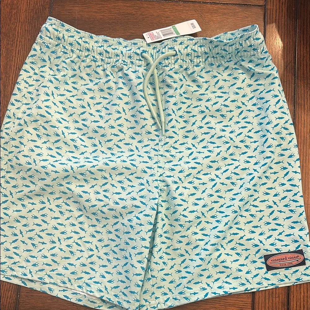 Vineyard Vines Aqua Shark Pattern Swim Trunks